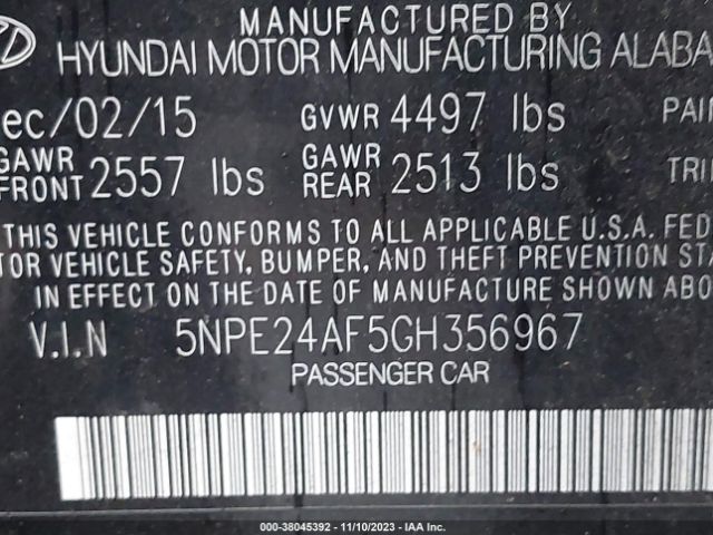 Photo 8 VIN: 5NPE24AF5GH356967 - HYUNDAI SONATA 