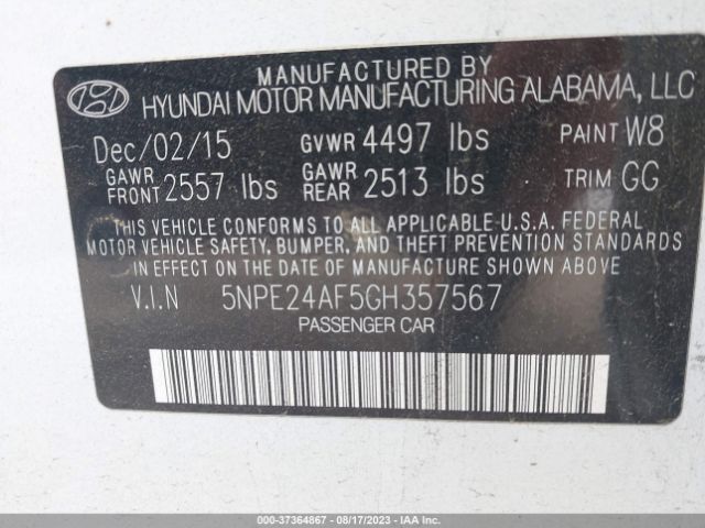 Photo 8 VIN: 5NPE24AF5GH357567 - HYUNDAI SONATA 