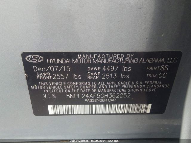 Photo 8 VIN: 5NPE24AF5GH362252 - HYUNDAI SONATA 