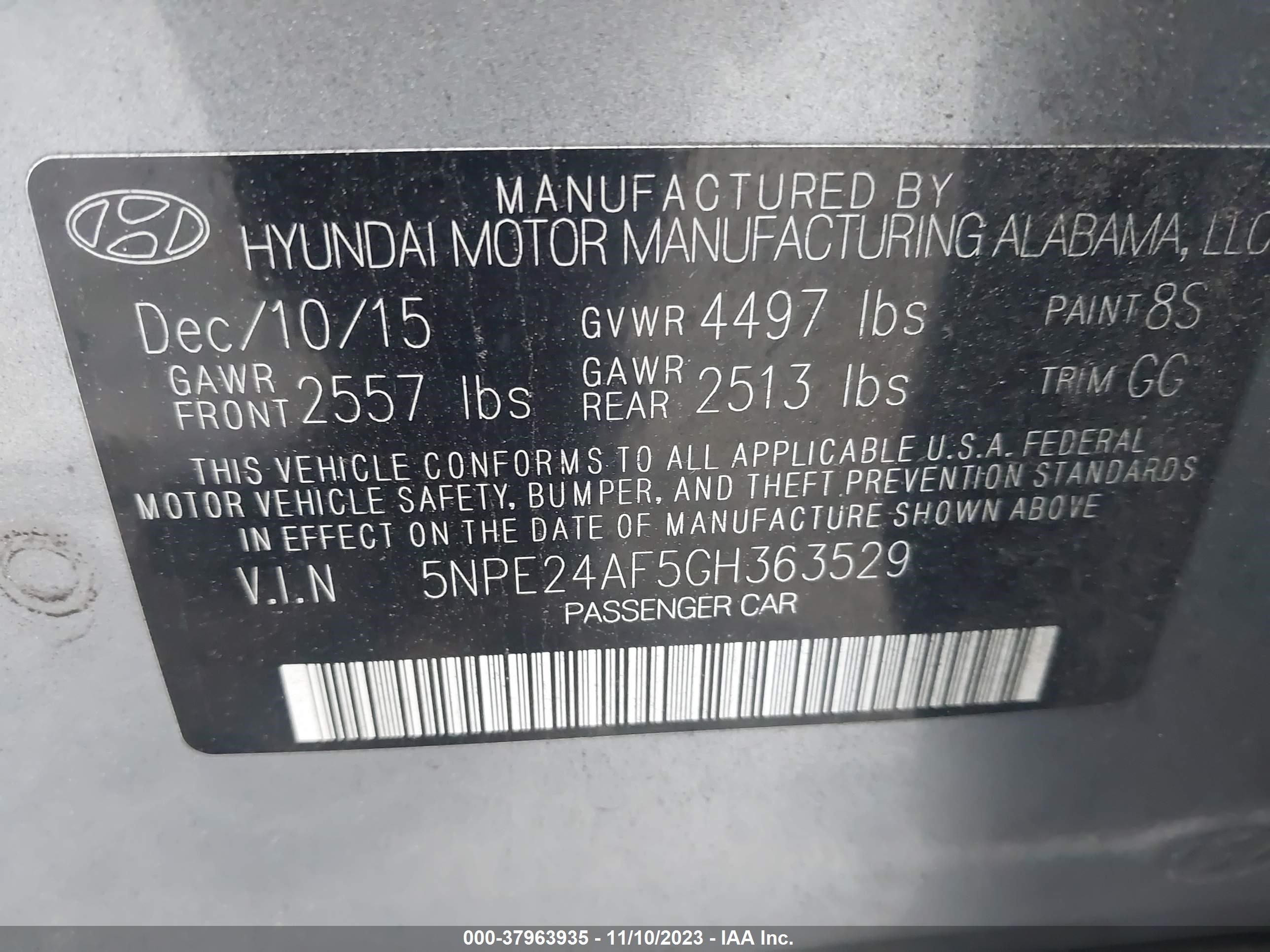 Photo 8 VIN: 5NPE24AF5GH363529 - HYUNDAI SONATA 