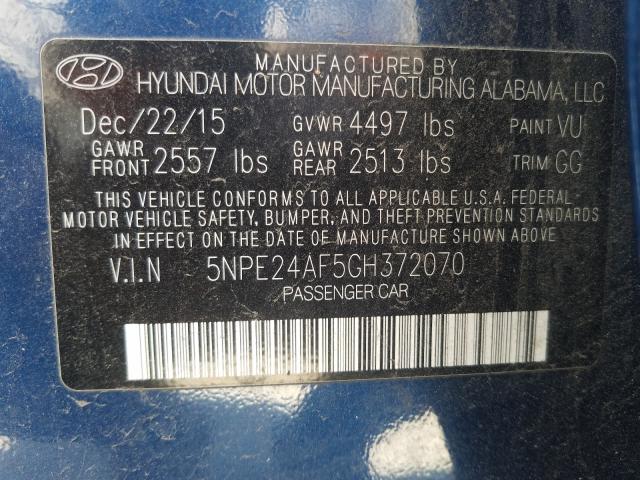 Photo 9 VIN: 5NPE24AF5GH372070 - HYUNDAI SONATA SE 