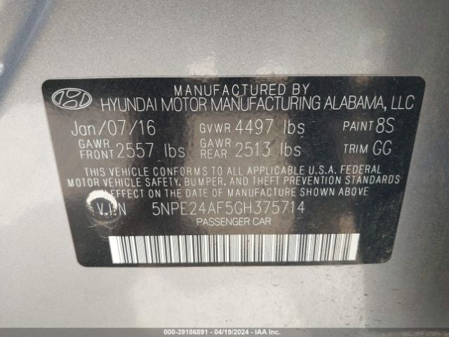 Photo 8 VIN: 5NPE24AF5GH375714 - HYUNDAI SONATA 