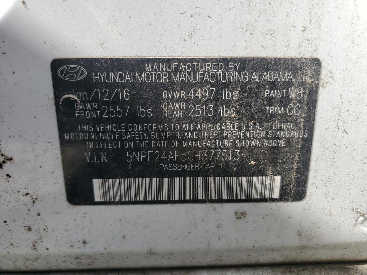 Photo 12 VIN: 5NPE24AF5GH377513 - HYUNDAI SONATA 