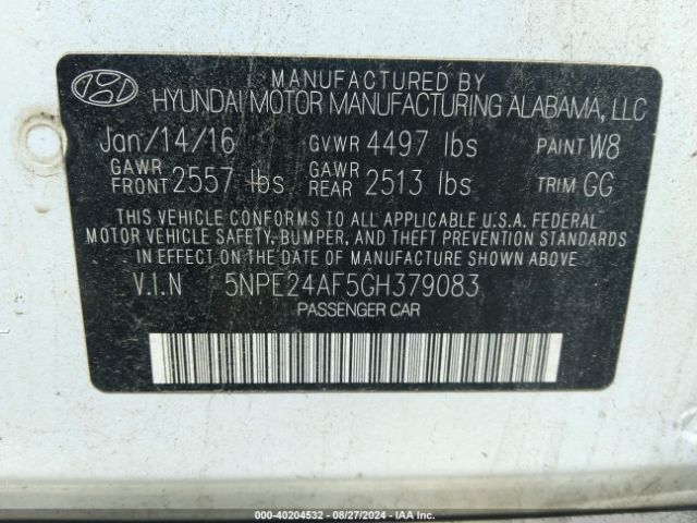 Photo 8 VIN: 5NPE24AF5GH379083 - HYUNDAI SONATA 