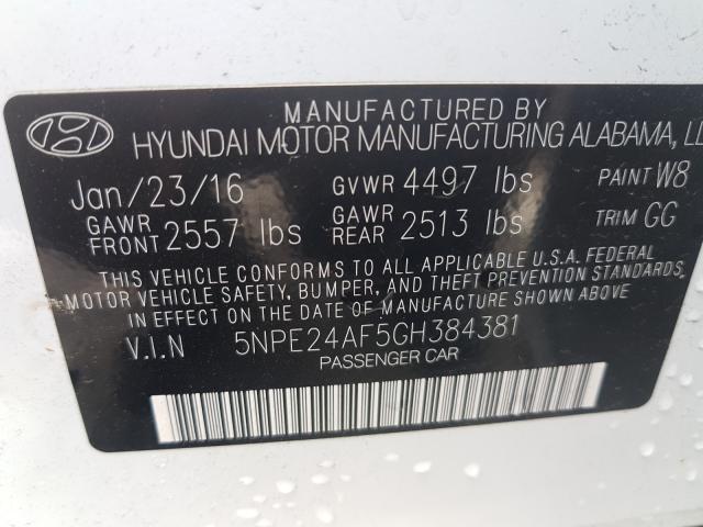 Photo 9 VIN: 5NPE24AF5GH384381 - HYUNDAI SONATA SE 