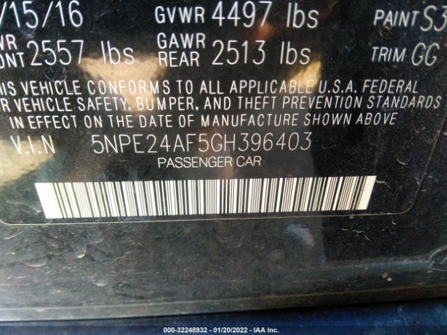 Photo 8 VIN: 5NPE24AF5GH396403 - HYUNDAI SONATA 