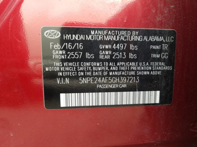 Photo 9 VIN: 5NPE24AF5GH397213 - HYUNDAI SONATA SE 