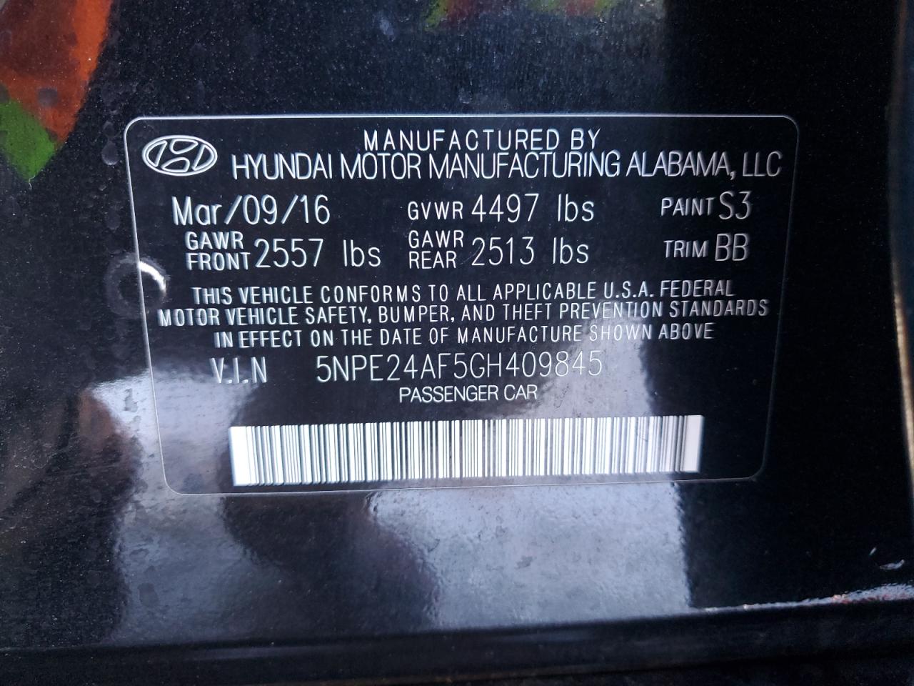 Photo 12 VIN: 5NPE24AF5GH409845 - HYUNDAI SONATA 