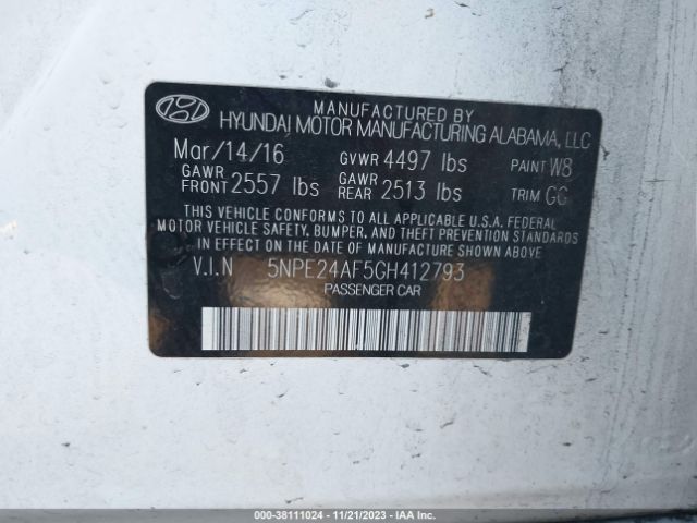 Photo 8 VIN: 5NPE24AF5GH412793 - HYUNDAI SONATA 