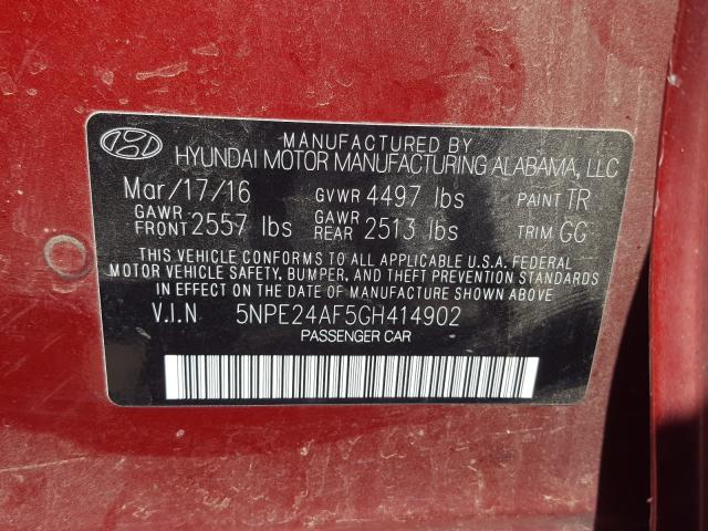 Photo 9 VIN: 5NPE24AF5GH414902 - HYUNDAI SONATA SE 