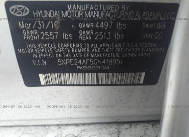 Photo 8 VIN: 5NPE24AF5GH418951 - HYUNDAI SONATA 