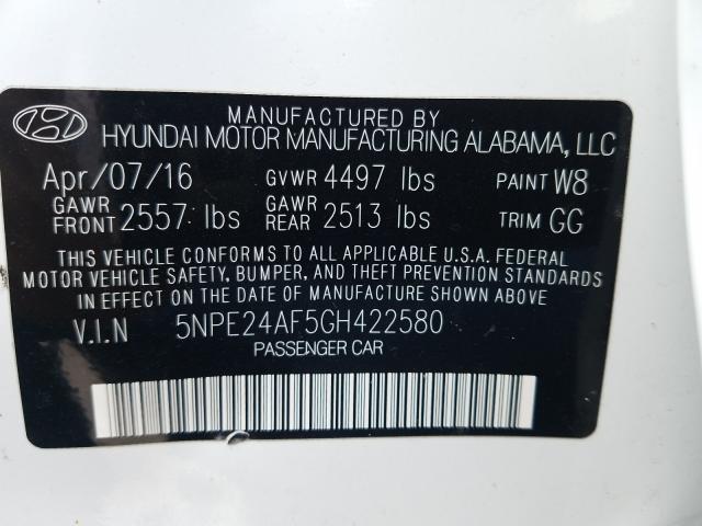 Photo 9 VIN: 5NPE24AF5GH422580 - HYUNDAI SONATA SE 