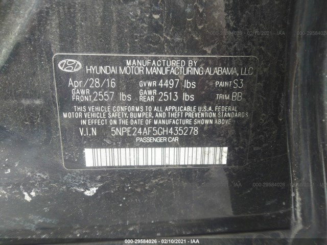 Photo 8 VIN: 5NPE24AF5GH435278 - HYUNDAI SONATA SE 