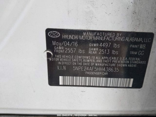 Photo 8 VIN: 5NPE24AF5HH438635 - HYUNDAI SONATA 