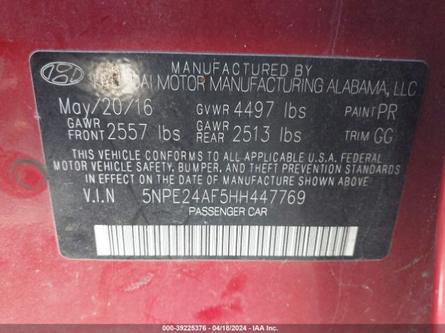 Photo 8 VIN: 5NPE24AF5HH447769 - HYUNDAI SONATA 