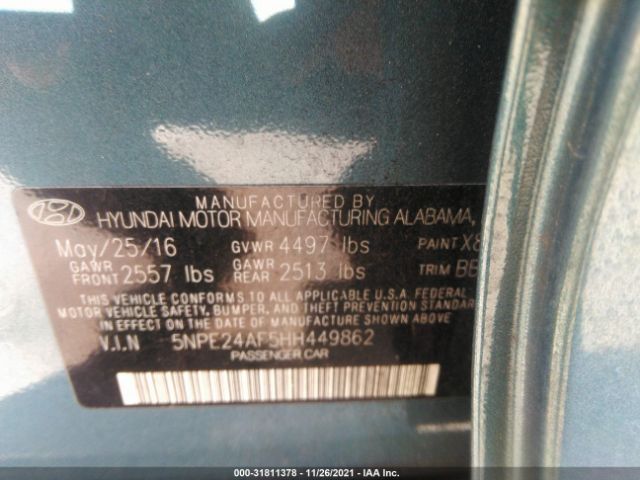 Photo 8 VIN: 5NPE24AF5HH449862 - HYUNDAI SONATA 