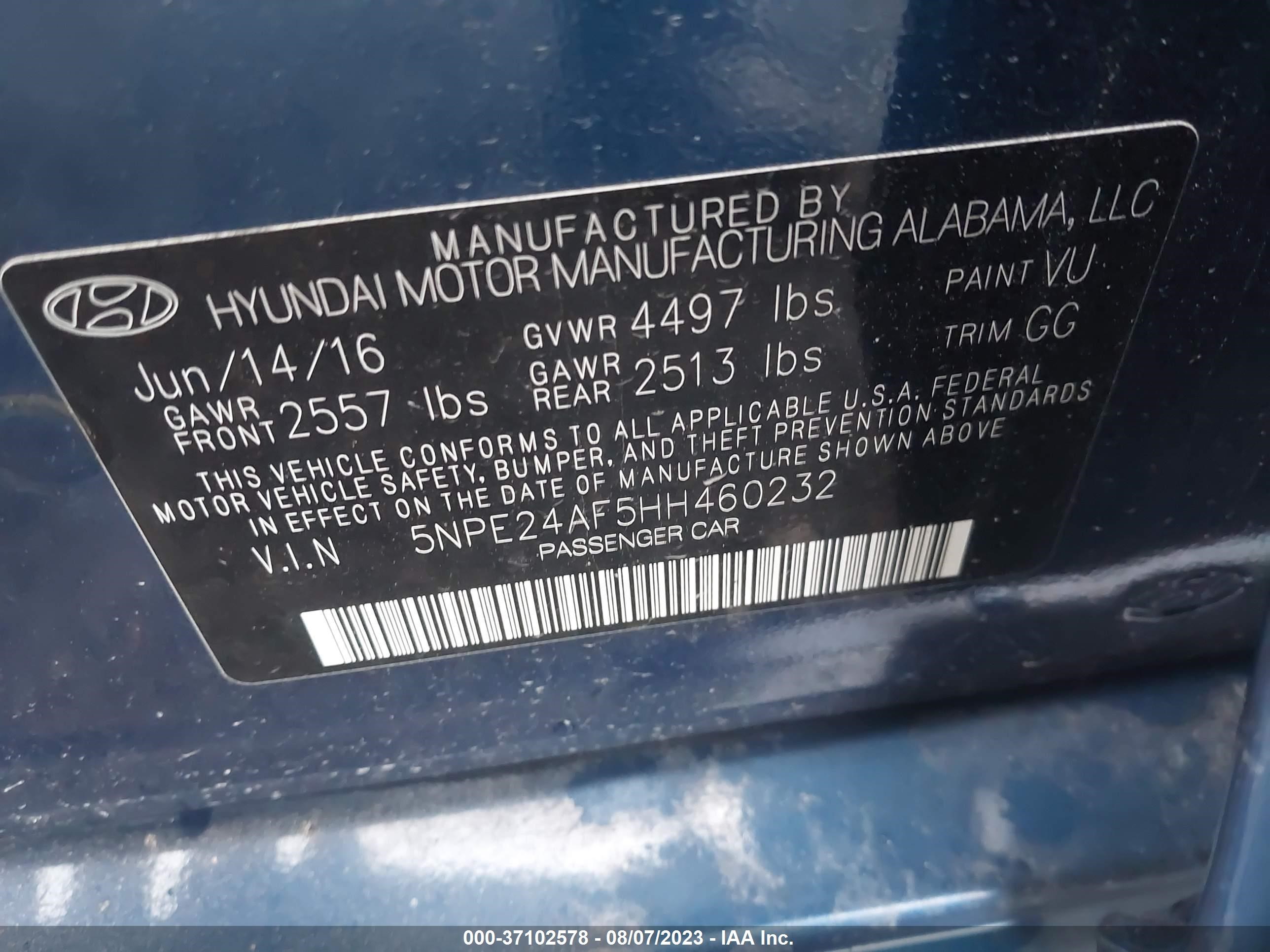 Photo 8 VIN: 5NPE24AF5HH460232 - HYUNDAI SONATA 