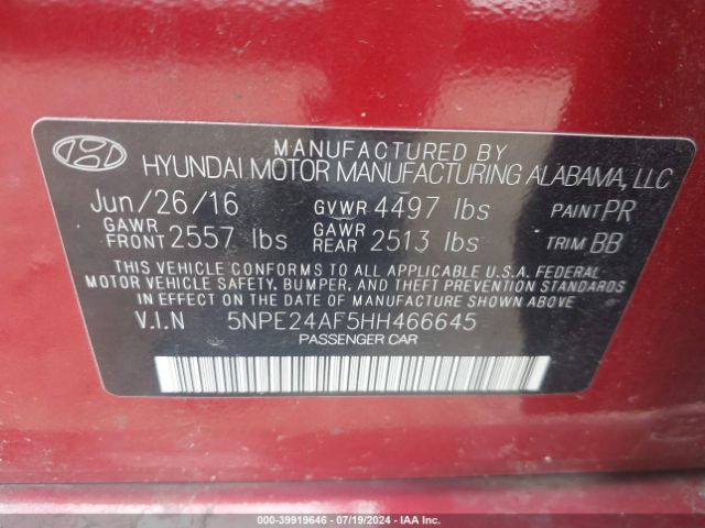 Photo 8 VIN: 5NPE24AF5HH466645 - HYUNDAI SONATA 