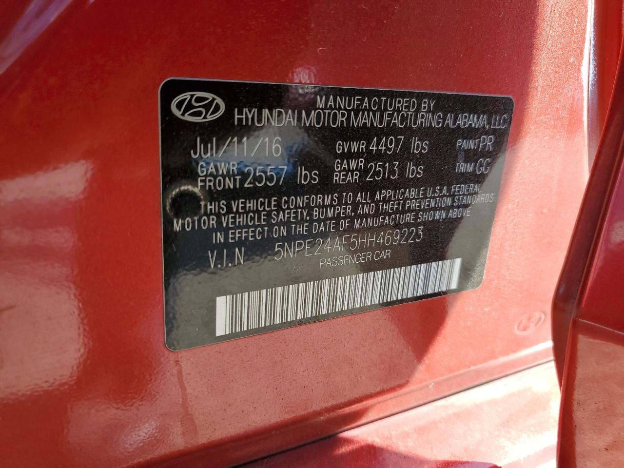 Photo 11 VIN: 5NPE24AF5HH469223 - HYUNDAI SONATA 