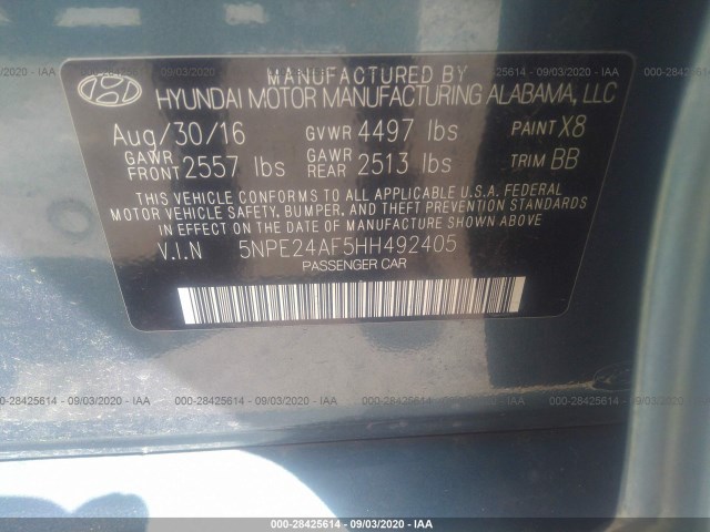 Photo 8 VIN: 5NPE24AF5HH492405 - HYUNDAI SONATA 