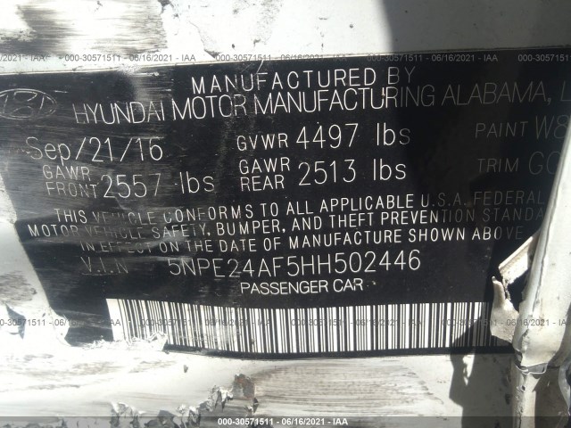 Photo 8 VIN: 5NPE24AF5HH502446 - HYUNDAI SONATA 