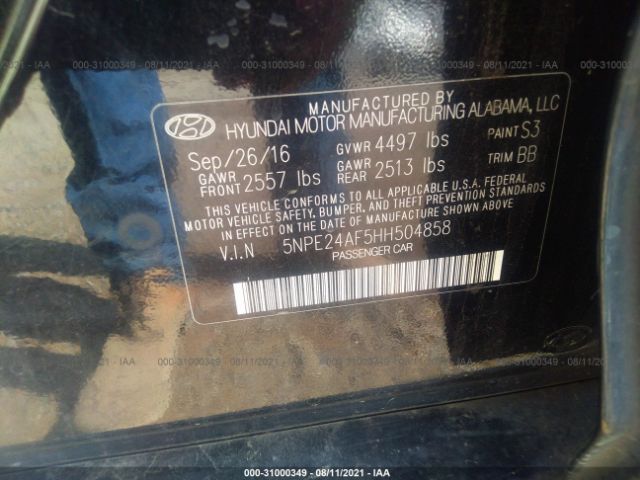 Photo 8 VIN: 5NPE24AF5HH504858 - HYUNDAI SONATA 