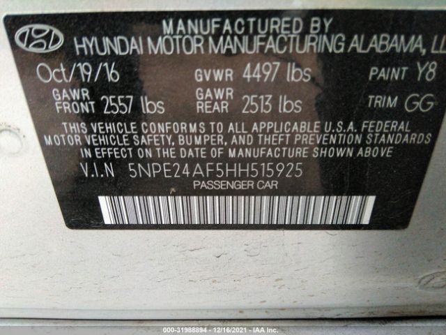 Photo 8 VIN: 5NPE24AF5HH515925 - HYUNDAI SONATA 