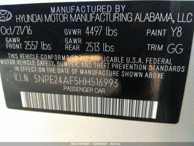 Photo 8 VIN: 5NPE24AF5HH516993 - HYUNDAI SONATA 