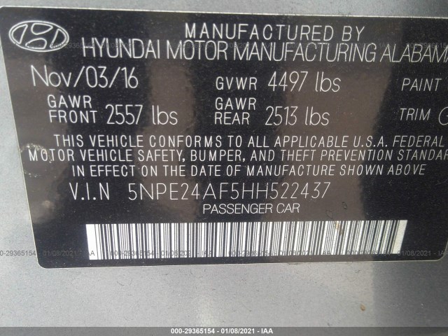 Photo 8 VIN: 5NPE24AF5HH522437 - HYUNDAI SONATA 