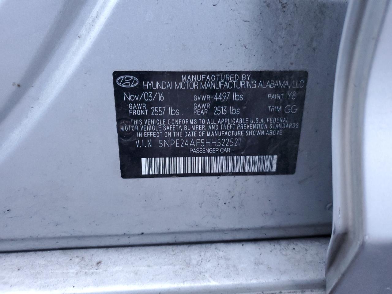 Photo 11 VIN: 5NPE24AF5HH522521 - HYUNDAI SONATA 