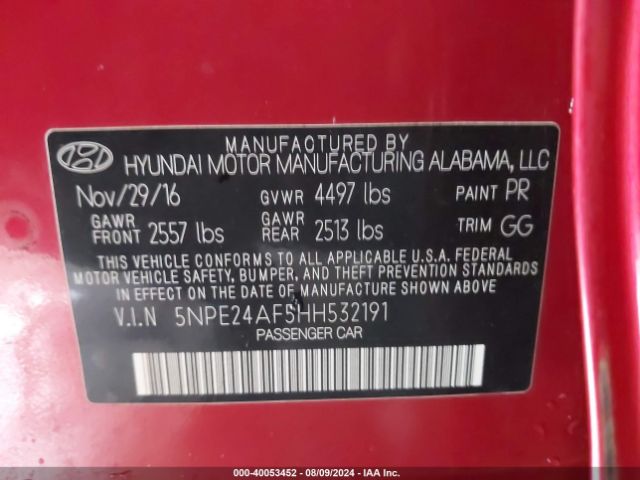 Photo 8 VIN: 5NPE24AF5HH532191 - HYUNDAI SONATA 