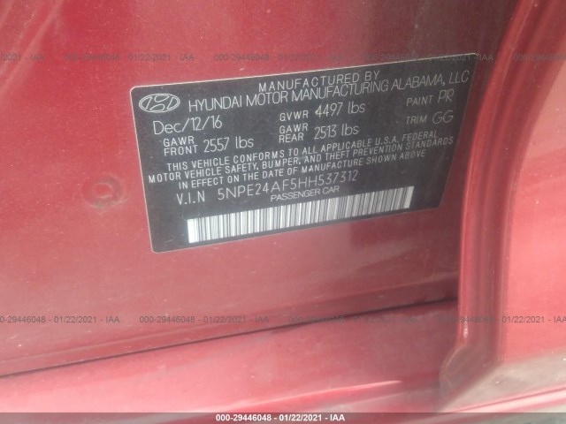 Photo 8 VIN: 5NPE24AF5HH537312 - HYUNDAI SONATA 