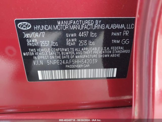 Photo 8 VIN: 5NPE24AF5HH542039 - HYUNDAI SONATA 