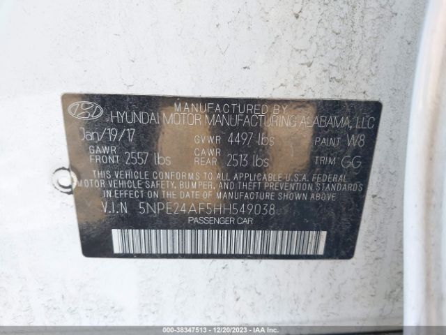 Photo 8 VIN: 5NPE24AF5HH549038 - HYUNDAI SONATA 