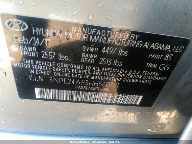 Photo 8 VIN: 5NPE24AF5HH560721 - HYUNDAI SONATA 