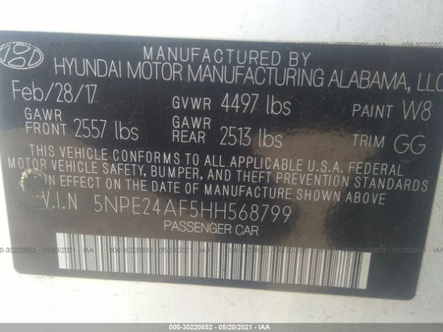 Photo 8 VIN: 5NPE24AF5HH568799 - HYUNDAI SONATA 