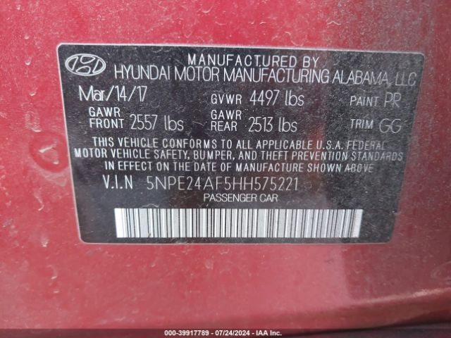 Photo 8 VIN: 5NPE24AF5HH575221 - HYUNDAI SONATA 