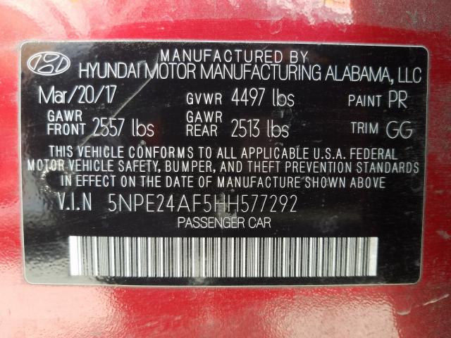 Photo 9 VIN: 5NPE24AF5HH577292 - HYUNDAI SONATA SE 