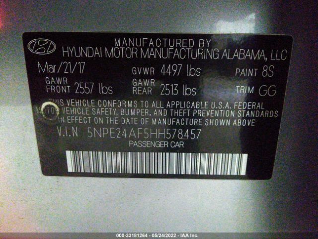 Photo 8 VIN: 5NPE24AF5HH578457 - HYUNDAI SONATA 