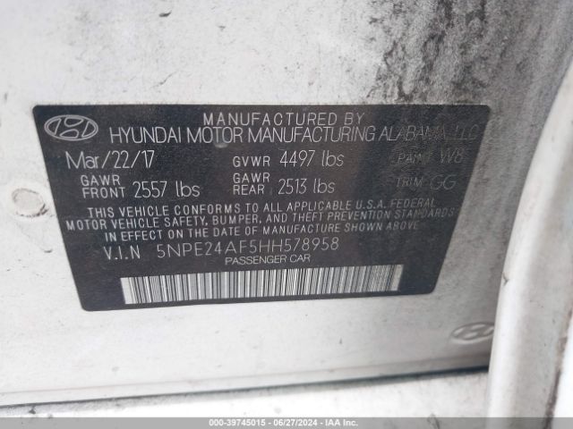 Photo 8 VIN: 5NPE24AF5HH578958 - HYUNDAI SONATA 