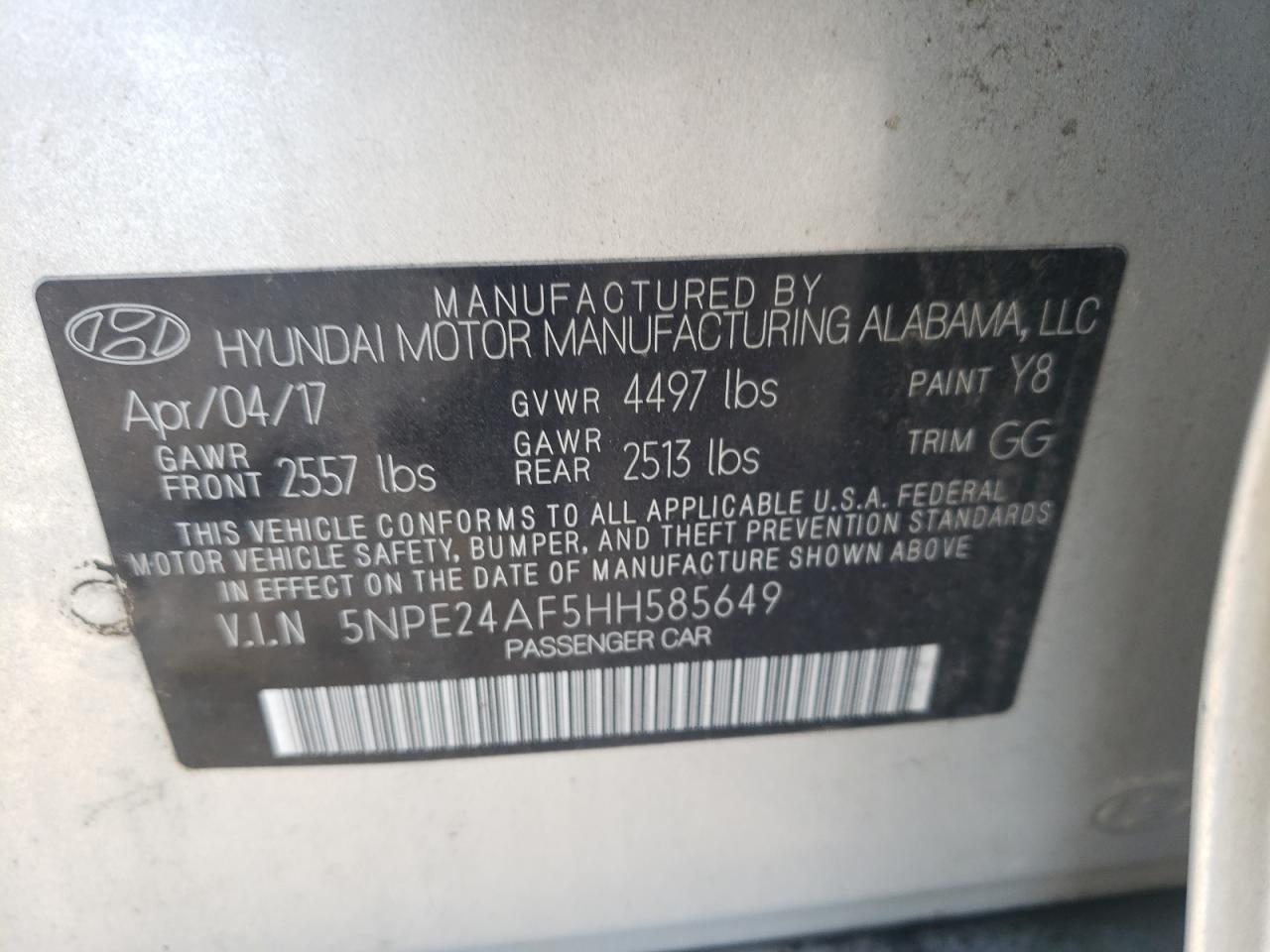 Photo 11 VIN: 5NPE24AF5HH585649 - HYUNDAI SONATA 