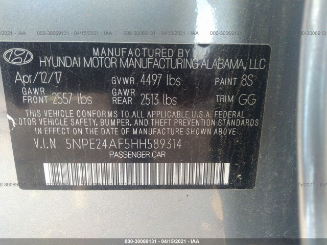 Photo 8 VIN: 5NPE24AF5HH589314 - HYUNDAI SONATA 