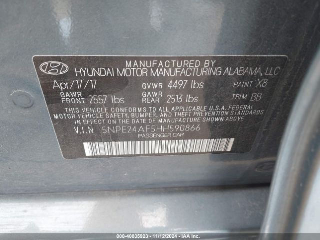 Photo 8 VIN: 5NPE24AF5HH590866 - HYUNDAI SONATA 