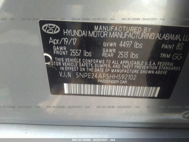 Photo 8 VIN: 5NPE24AF5HH592102 - HYUNDAI SONATA 