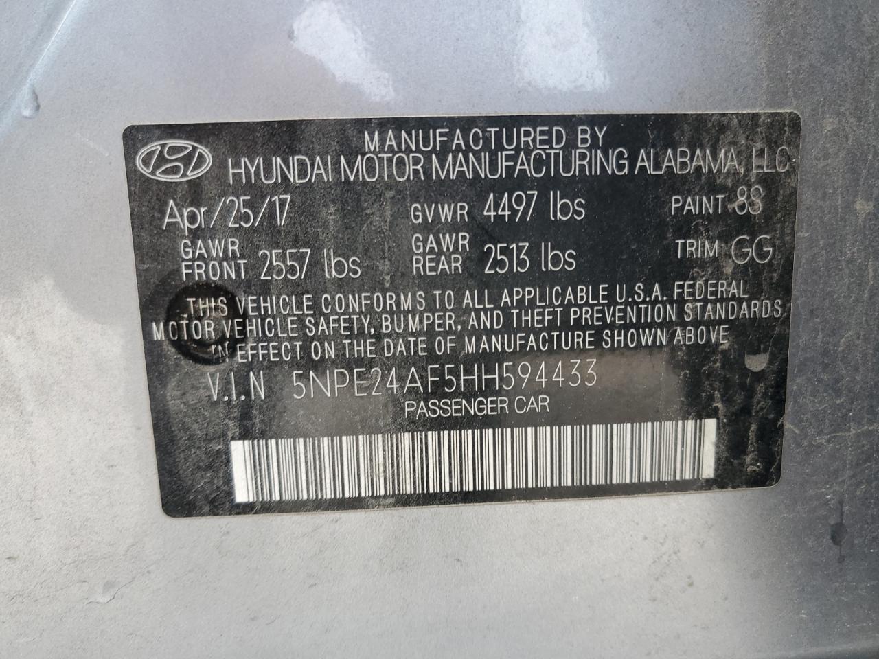 Photo 12 VIN: 5NPE24AF5HH594433 - HYUNDAI SONATA 