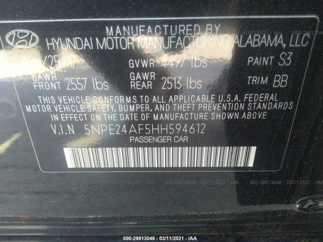 Photo 8 VIN: 5NPE24AF5HH594612 - HYUNDAI SONATA 