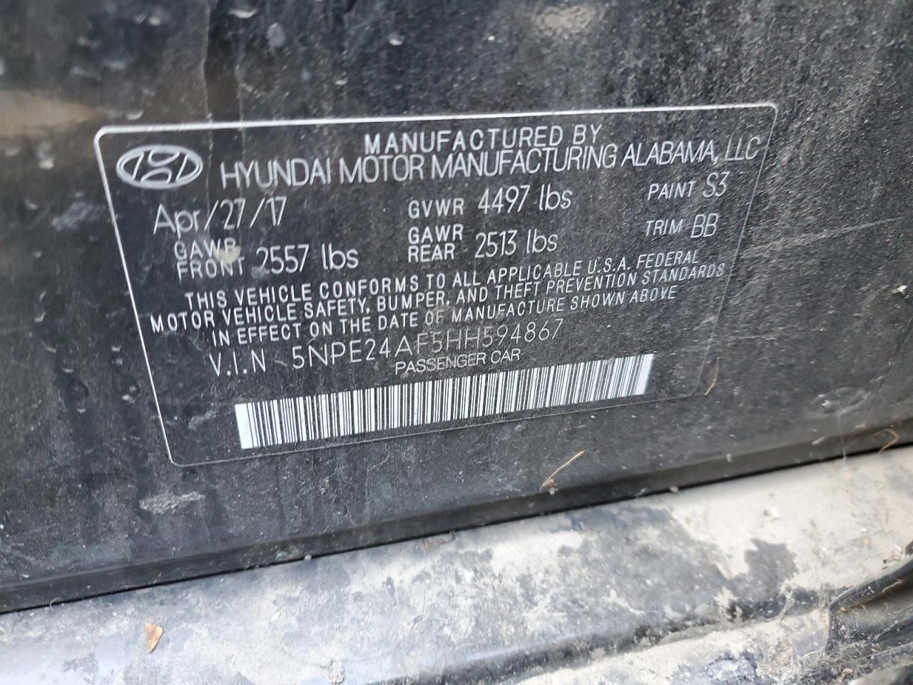 Photo 11 VIN: 5NPE24AF5HH594867 - HYUNDAI SONATA 