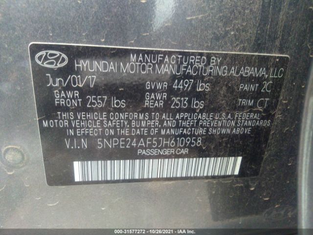 Photo 8 VIN: 5NPE24AF5JH610958 - HYUNDAI SONATA 