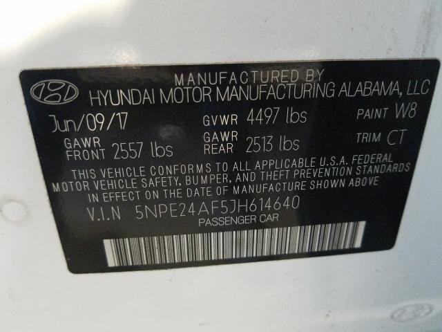 Photo 9 VIN: 5NPE24AF5JH614640 - HYUNDAI SONATA SE 