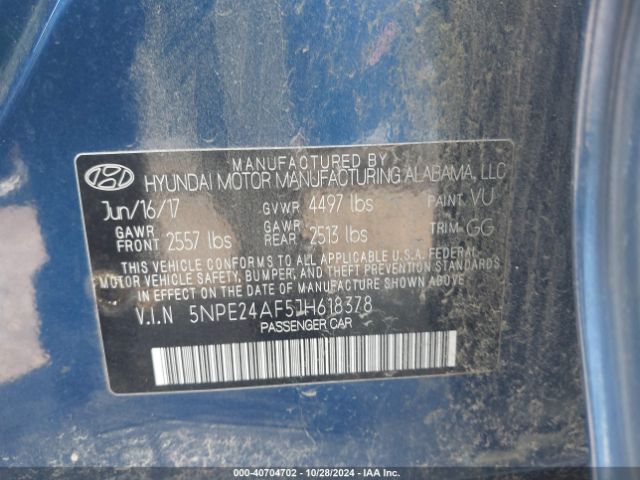 Photo 8 VIN: 5NPE24AF5JH618378 - HYUNDAI SONATA 